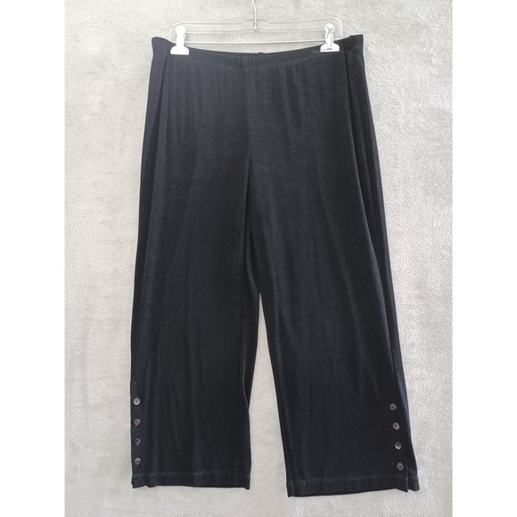 Chicos Sz 2 Lg Pants Travelers Black Button Detail Crop Wide Leg Liquid Knit - Picture 10 of 10